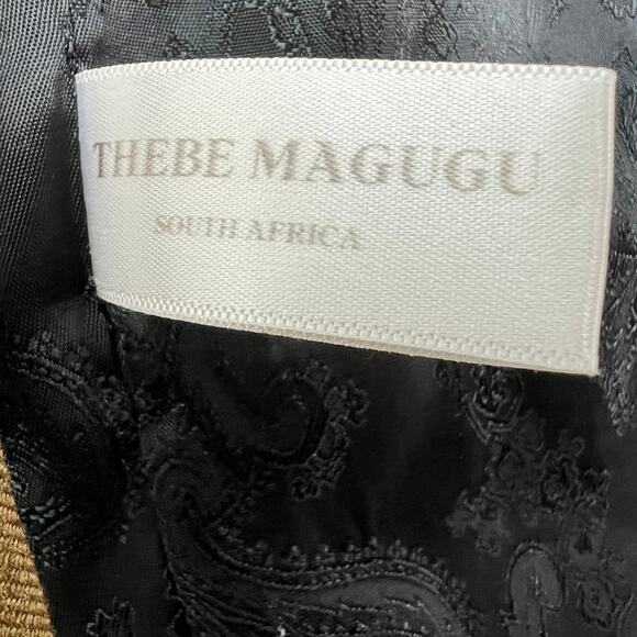 THEBE MAGUGU Green Brown Cotton Notched Lapel Side Tie Career Blazer Jacket XS - Picture 9 of 10